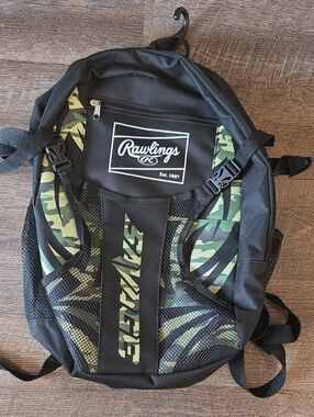 Rawlings Black Sport Equipment Backpack with Green Camo Accents